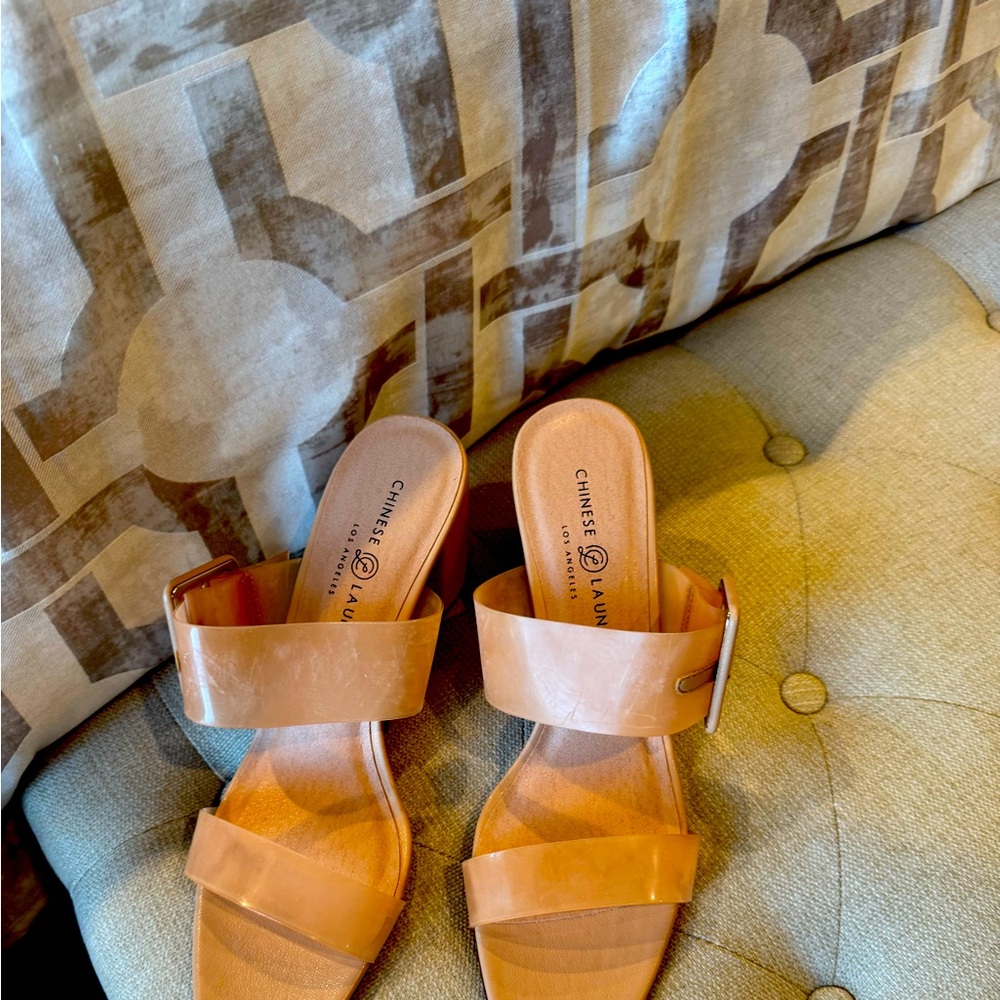 Chinese Laundry Cognac Brown Double Strap Slide Mules